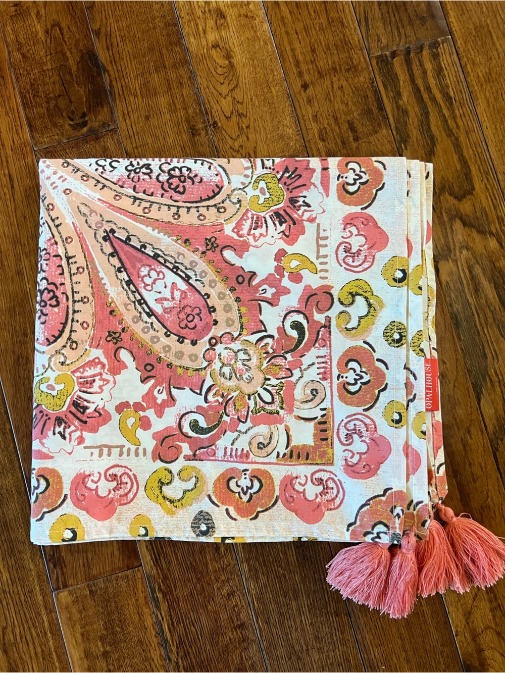 Opalhouse Tablecloth with Tassels Coral Orange Multicolor Cottagecore 57 x 57 in